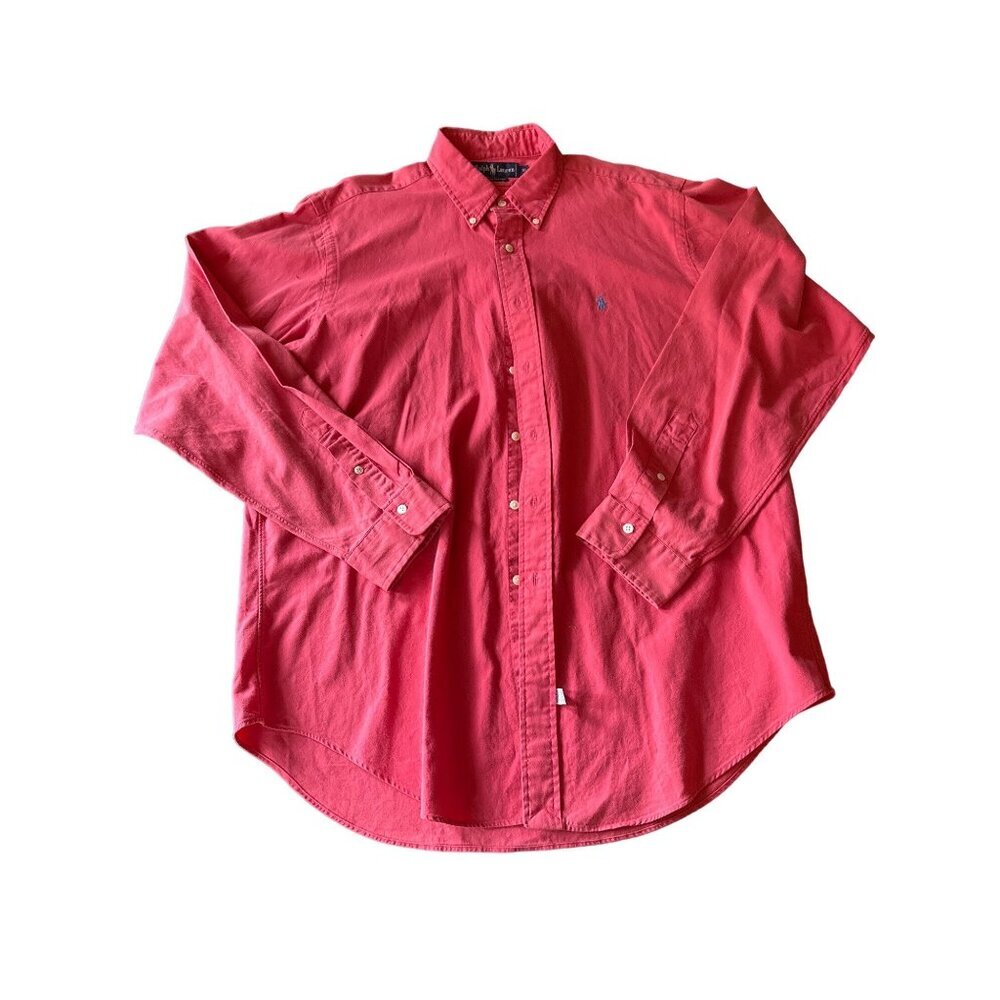 Ralph Lauren Blue Label Mens Raspberry Sherbet Pink Oxford Button Up Shirt Sz XL